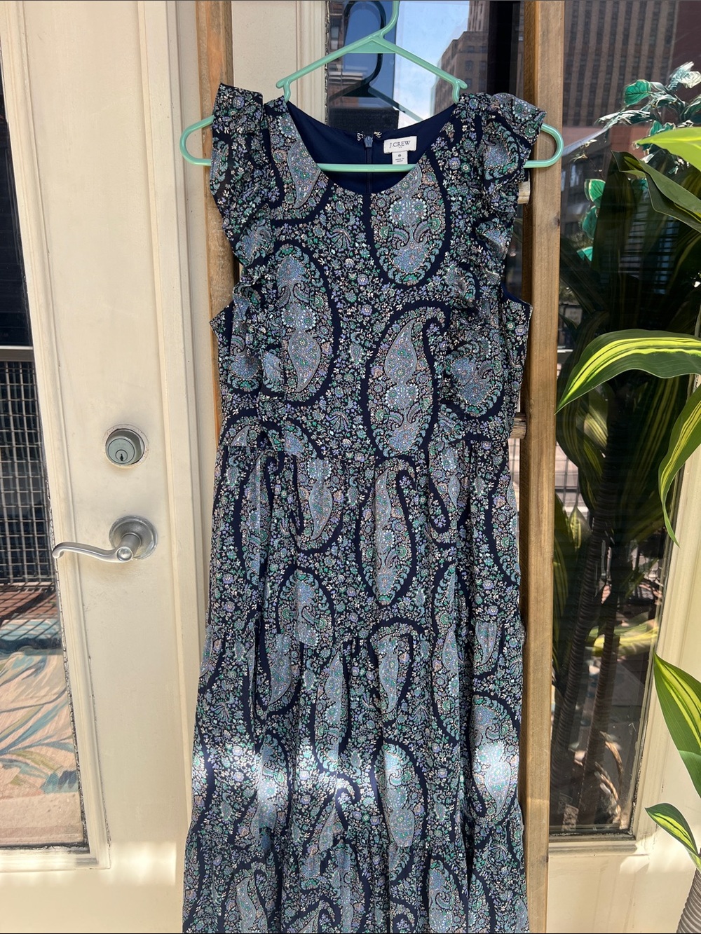 J. Crew Navy Paisley Maxi Dress with Teal and Light Blue Accents